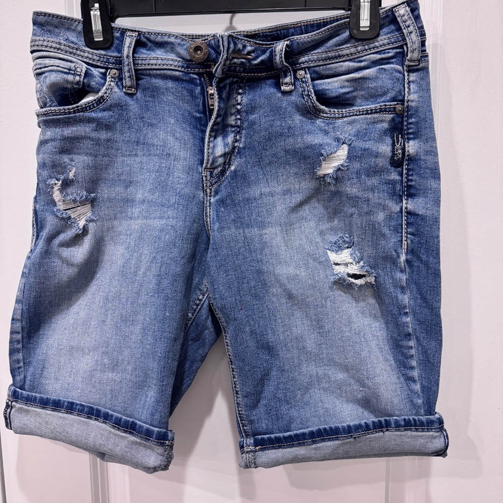 Silver Suki Jeans Classic Denim shorts with Contrast Stitching